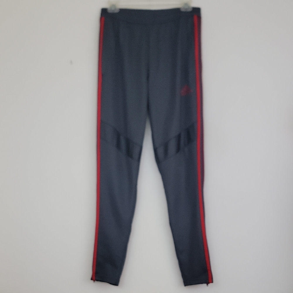 Adidas Gray Charcoal w/ Red Stripes Skinny Climacool Athletic Pants M
